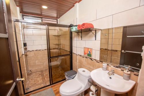 a bathroom with a toilet and a sink at Quinta Issazu in Juntas