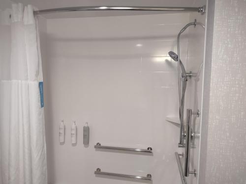 a shower in a bathroom with a shower curtain at Hampton Inn & Suites Pittsburgh New Stanton PA in New Stanton