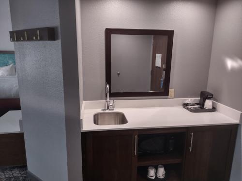 a bathroom with a sink and a mirror at Hampton Inn & Suites Pittsburgh New Stanton PA in New Stanton