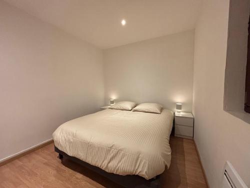 une chambre avec un lit avec deux oreillers dessus dans l'établissement Au Pied des Alpes, à Grenoble