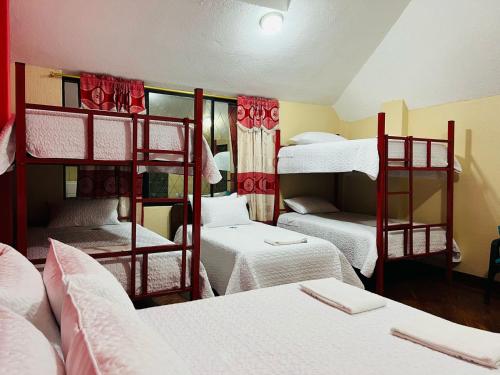 a room with several bunk beds in a room at Departamento Familiar en el Centro de Baños in Baños