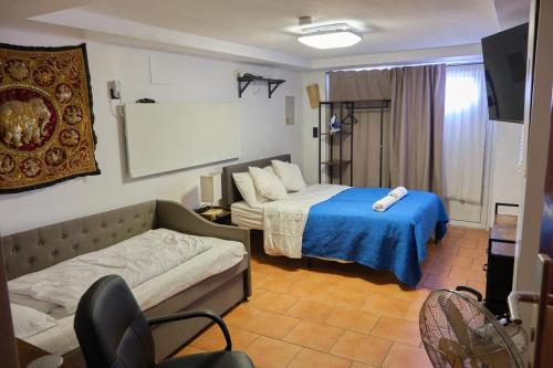 a hotel room with a bed and a couch at C&A Apartments in Kaiserslautern