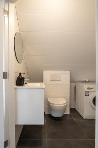 a white bathroom with a toilet and a sink at Brugs home 2 in Barneveld