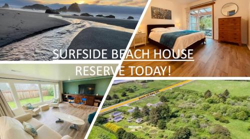 a collage of pictures of a bedroom and a beach house at Surfside Beach House near Ancient Redwoods in Smith River