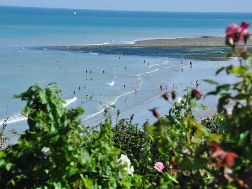 a group of people on a beach with the ocean at Holiday home for 8 people in Veulettes-sur-Mer