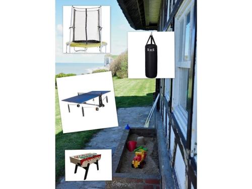 a balcony with a table and a swing at Holiday home for 8 people in Veulettes-sur-Mer