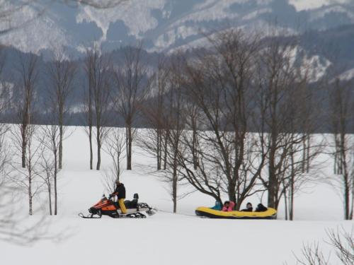 a group of people on snowboards in the snow at Chez-soi Wakamiya in Gujo