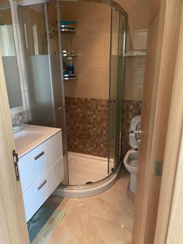 a bathroom with a shower and a toilet at À LOUER APPARTEMENT à Casabay in Sidi Rahal
