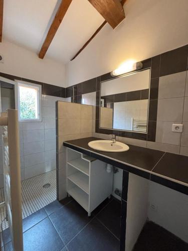une salle de bain avec un lavabo et un miroir dans l'établissement Casapiana 07, à San-Gavino-di-Carbini