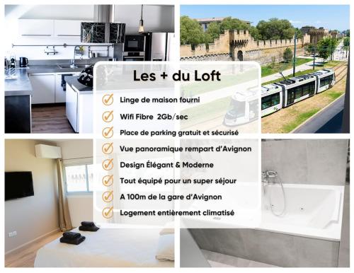 un collage de photos d'une cuisine et d'un prospectus dans l'établissement Loft Saint Roch - Spacieux - parking Gratuit, à Avignon