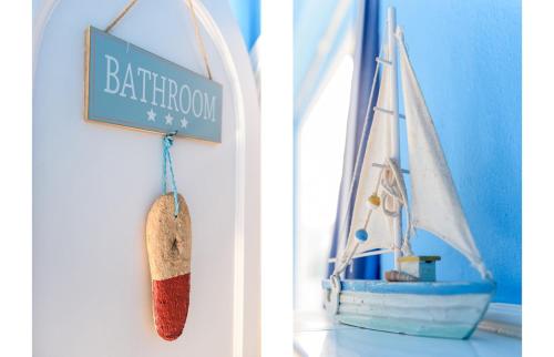 two pictures of a toy sailboat and a wooden spoon at Villa Barry Swimming Pool, Amazing Sea Views, Bar in Tarajalejo