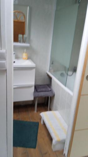 une salle de bain avec une baignoire et un lavabo et une baignoire dans l'établissement Golden suite, à Creil