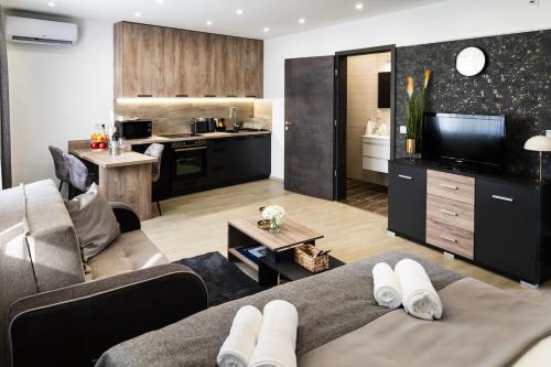 Kuchyň nebo kuchyňský kout v ubytování S&M Apartman Nagykőrös