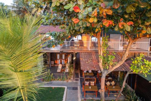 an aerial view of a building with trees and chairs at Sea Star Resort in Agonda