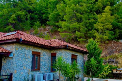 a house with a tiled roof on a mountain at The Vista Village in Kumluca