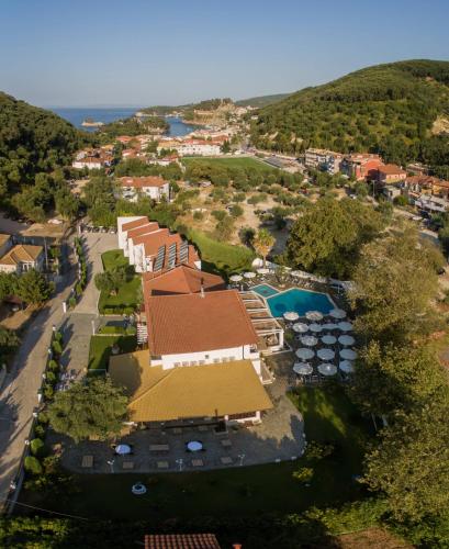 an aerial view of a resort with a pool at Alfa Hotel in Parga