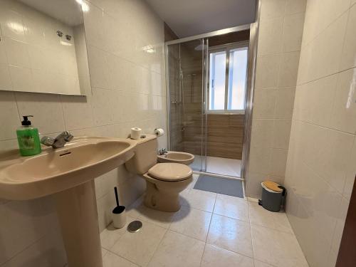 a bathroom with a sink and a toilet and a shower at Torre 15 in A Coruña