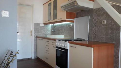 a kitchen with a stove and a sink at Schönes Haus Mit Privatem Garten in Zadar