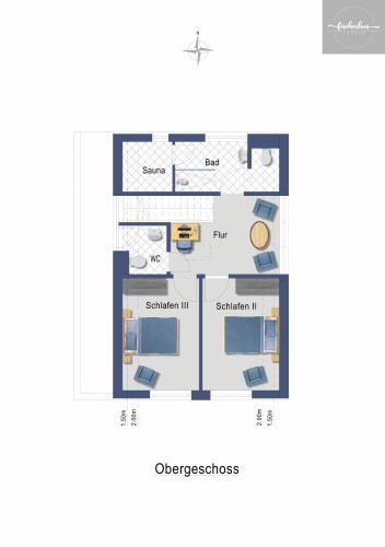 a floor plan of a house at Fischerhus Loddin mit Sauna und Kamin in Loddin