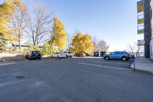 a parking lot with several cars parked in it at INITIAL - HORIZON - Chutes-Montmorency in Boischâtel