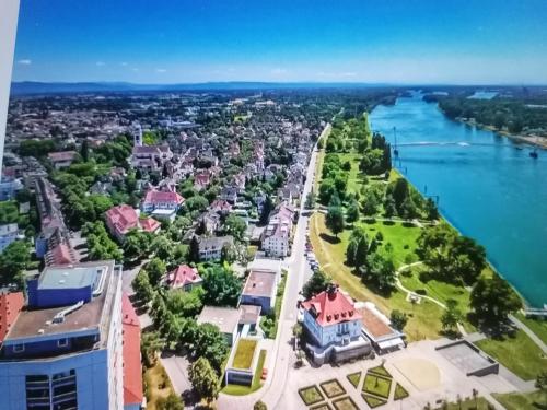 an aerial view of a city and a river at Entre 2 Rives Strasbourg-Kehl in Kehl am Rhein