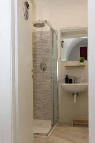 a bathroom with a shower and a sink at Il Viandante Bed & Breakfast in Roseto Valfortore