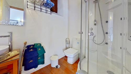 a white bathroom with a shower and a toilet at Sea view apartment in San Cristóbal de La Laguna - 70 sqm in La Laguna
