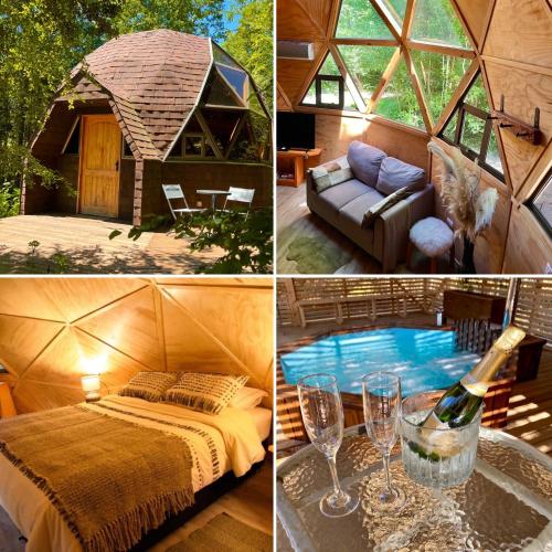 un collage de fotos de una habitación en una yurta en Refugios del Ranco, en Lago Ranco