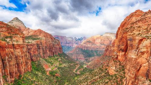 a view of the grand canyon on a cloudy day at Zen Zion Evergreen Dome in Glendale