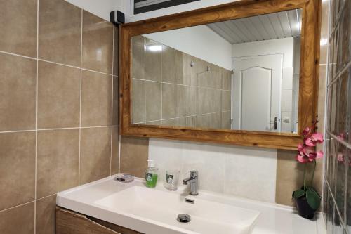 a bathroom with a sink and a mirror at Neanava Lodge Papeete in Papeete