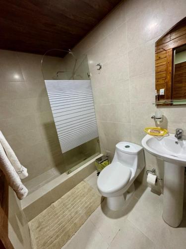 a bathroom with a toilet and a sink at Alto de la Castilla in Constanza