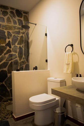 a bathroom with a toilet and a sink at Casa Zoé Hotel Boutique in Villeta