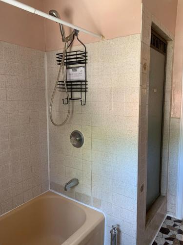 a bathroom with a tub and a shower at Cheerful 2 BED ROOMS Apartment in heart of Queens in Jackson Heights