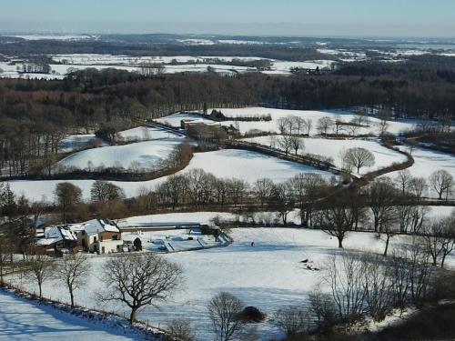 an aerial view of a snow covered field with trees at Wilsterberg FeWo "die Kleine" in Ascheffel
