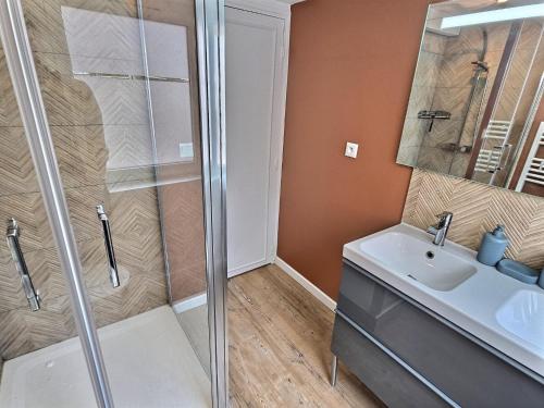 a bathroom with a shower and a sink at Maisonette Cozy, Neuf, Centre-ville, Wifi in Elbeuf