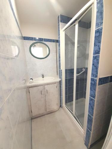 une salle de bain avec un lavabo et une douche dans l'établissement Élégant appartement Vatan centre, à Vatan