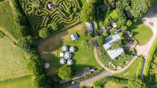 an overhead view of a garden with wind turbines at Private Yurt in Talaton
