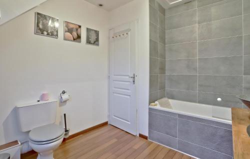 a bathroom with a toilet and a bath tub at Cozy Home In Quettehou With Wifi in Quettehou