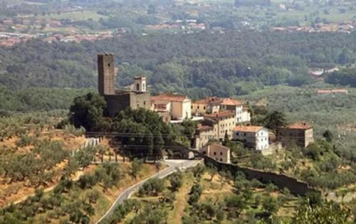a village on top of a hill with a road at Bed and Breakfast Mea Familia in Vinci