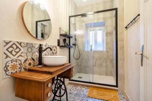 une salle de bain avec un lavabo et une douche dans l'établissement Le Vintage, à Metz