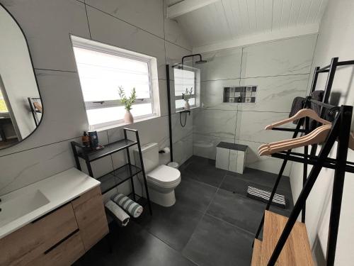 a bathroom with a toilet and a sink at Almond Cottage in Riebeek-Kasteel