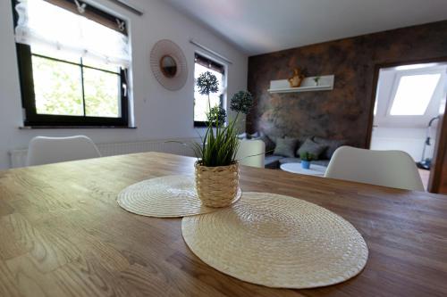 RödentalにあるAlte Schule Spittelstein 1OG rechtsの鉢植えのテーブル