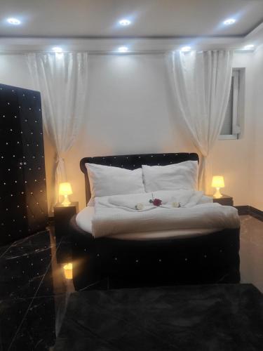 a bedroom with a bed with two lights on it at Jovanovic Residence Belgrad in Belgrade