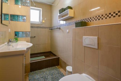 a bathroom with a toilet and a sink at Apartments Vila ViDa Orebić in Orebić
