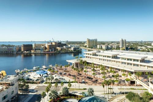 an aerial view of a city with a body of water at JW Marriott Tampa Water Street in Tampa