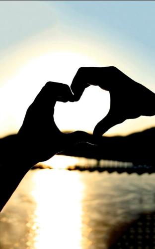a pair of hands are making a heartshape at Ferienwohnung "Seestern" in Hinrichsdorf