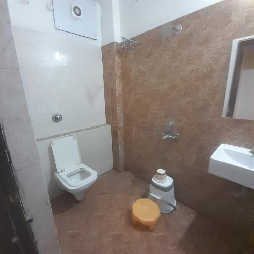a small bathroom with a toilet and a sink at Hotel Coral in Indore