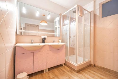 un bagno con lavandino e doccia di Le Loft Triplex 200M2 avec billard au centre-ville a Épernay