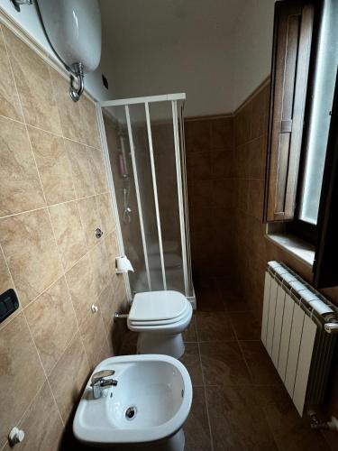 a bathroom with a toilet and a sink at Agriturismo Quota 700 in Sicignano degli Alburni