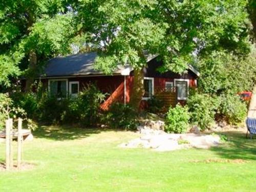 ein Haus mit einem Baum und einer Bank im Hof in der Unterkunft "Ferienhaus Vadersdorf" Bungalow in Vadersdorf